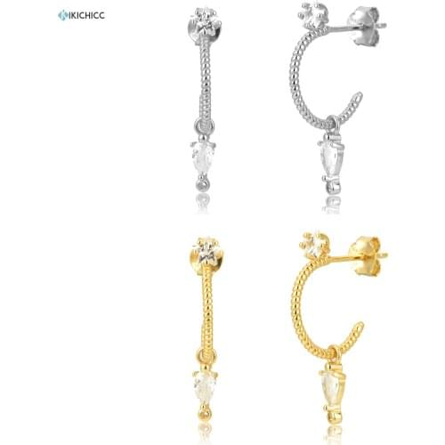 Kikichicc European 925 Sterling Silver Gold Star Crystal CZ Circle Piercing Round Ovals Drop Earring 2020 Fashion Party Jewelry