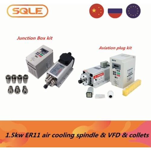 CNC milling machine spindle 1500w 1.5kw 24000RPM ER11 air cooling spindle motor & RP white VFD & & 7 pcs ER11 collets（1-7mm