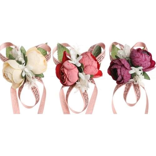 European And American Creative Simulation Flower Party Bridesmaid Wrist Flower Wedding Bride Wrist Corsage 3 Colors To Choose