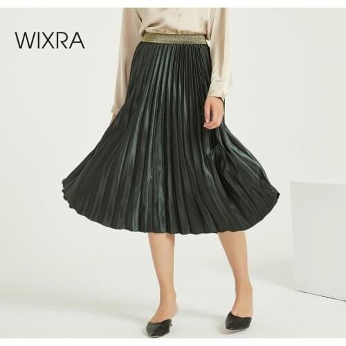Wixra Women Patchwork Pleated Skirts High Waist A Line Mid-Calf Skirt Velvet Ladies Bottom 2020 Autumn Winter