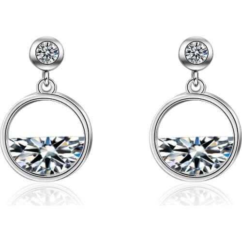 Fashion Shiny Cubic Zirconia Round Circle 925 Sterling Silver Ladies Stud Earrings Jewelry For Women No Fade Cheap Students Girl