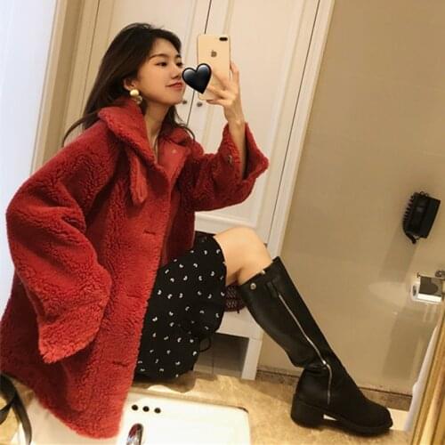 Real Fur Coat Women Korean Cute Warm Woolen Coat Autumn Winter Sheep Fur Jacket Casual Abrigos Mujer Invierno 2020