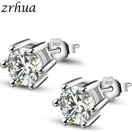 ZRHUA Hot Fashion Silver Color Forever Round Stud Earrings For Women Authentic Original Jewelry Lucky Gift Zircon Brincos