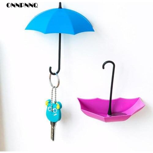 3pcs Creative Cute Umbrella Shape Wall Hook No Trace Wall Key Holder Door Wall Hanger Bathroom Hook Bathroom Accessories Acrylic