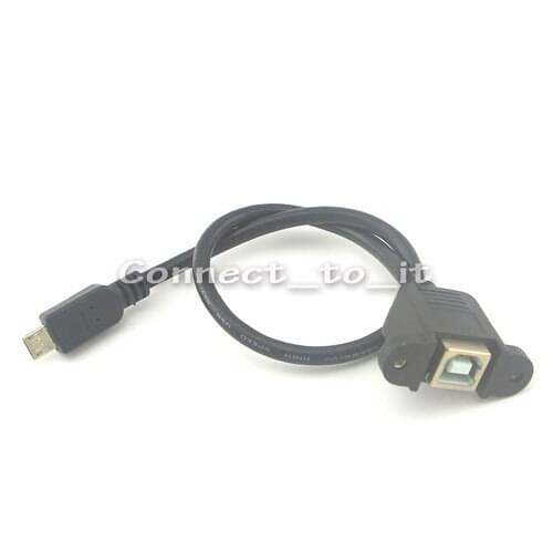 5pcs\lot) 50cm USB B Female Panle Mount adapter with Screw Hole to USB Micro 5Pin Male Connector Extension Cable