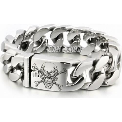 9 Lengths Deep Engraved Pirate Skull Huge Heavy 316L Stainless Steel Mens Boys Biker Rock Punk Bracelet 5D406
