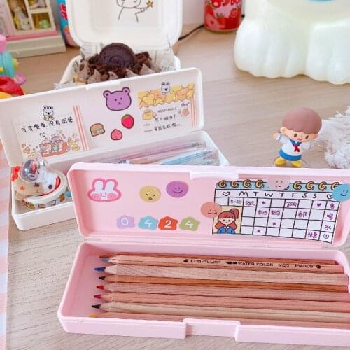 White Pink Large Capacity Pen Box Pencil Case Stationery Holder Portable school pencil case Child gift