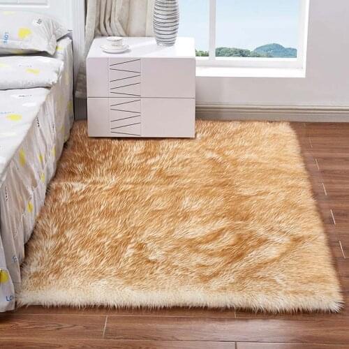 Large Size Rectangle Faux Sheepskin Bedside Patio Fur Mats Shaggy Fluffy Runner Rug Hotel Yoga White Outdoor Carpets