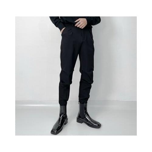 Trendy casual trousers mens casual trousers autumn Winter Korean edition individual knee design cargo pants slim chaps