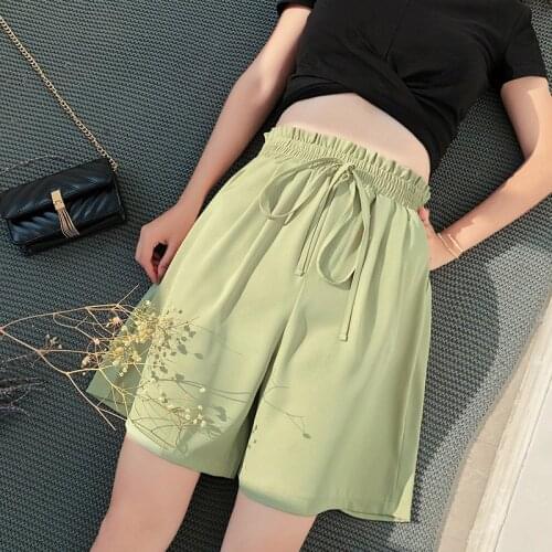 Drawstring Streetwear Boho Shorts Women Korean Style Half Long Summer Wide Leg Shorts Elastic High Waist Shorts Feminino Chic