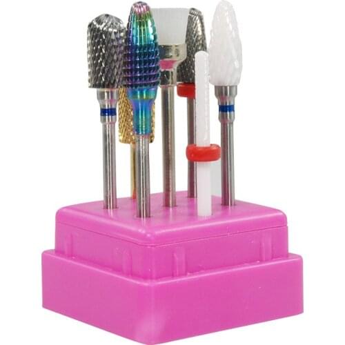 7pcs/set Easy Nail Tungsten Carbide Nail Drill Bit 3/32" Rotate Burr Bits For Manicure Nail Drill Accessories Milling Cutter