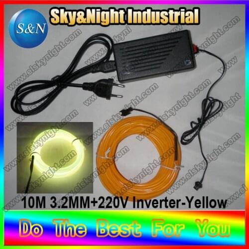 Nice flexible 3.2mm el wire-yellow+220v Inverter-flashing/on/off+Free shipping (TEN COLORS) for choosing