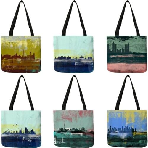 Personalized Bags For Women 2020 Colorful Abstract City Oil Painting Shoulder Bag Famous City Buliding Printed Large Totes 13104