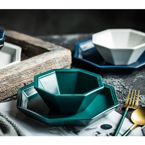 MUZITY Ceramic Glazed Bowls Porcelain Salad Bowl Octagon Shape Dinner Rice or Soup Bowl 5 inch