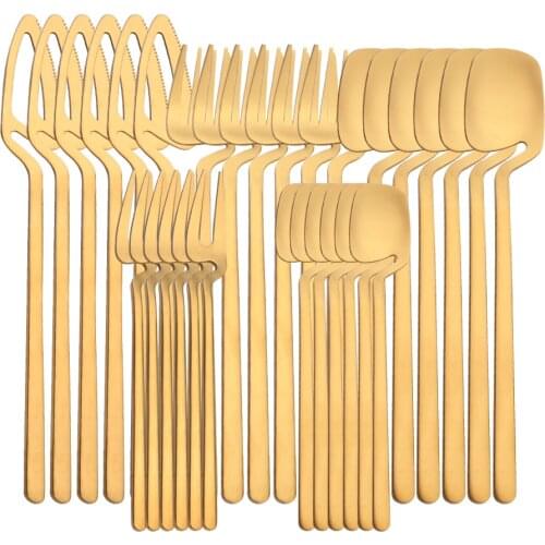 30Pcs Matte Gold Cutlery Set Knife Fruit Fork Spoon Tableware 304 Stainless Steel Dinnerware Bar Party Flatware Silverware Set