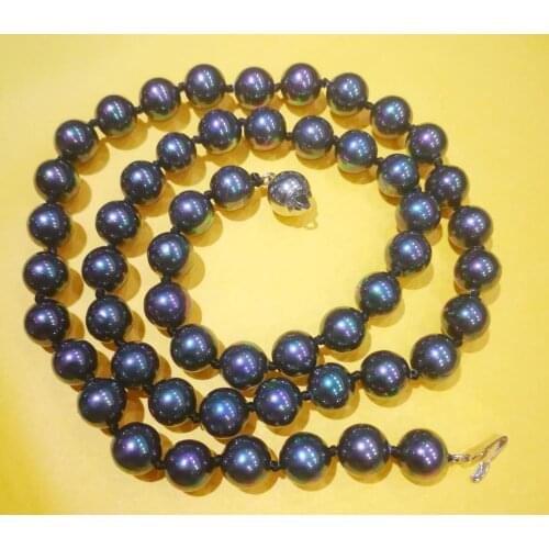 8mm bright black colors round shell pearl necklace Natural SOUTH SEA SHELL PEARL Woman jewelry NECKLACE 35cm 14'' 45cm 18