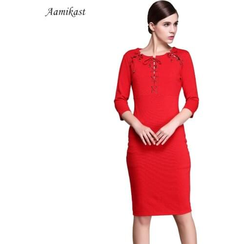 H0536 Women Dresses Celeb O-neck Three Quarter Sleeve Business Cotton With Wire Dresses S M L XL XXL XXXL robe