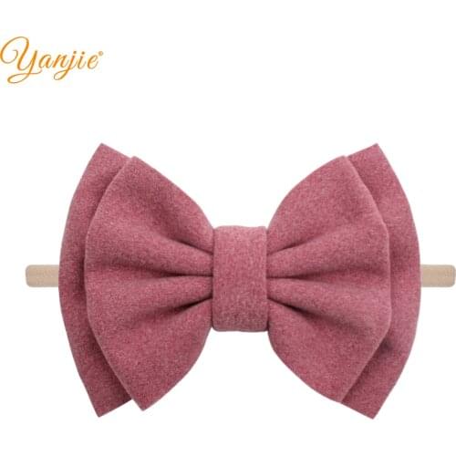 6'' Double Layer Suede Hair Bows Nylon Headband Fashion Elastic Nylon Hair Bands For Girls Soft Hair Ties Kids Hair Accessories