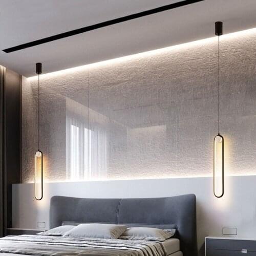 Simple Bedroom Bedside Pendant Lights Nordic Modern Led Hanging Light Fixtures Iron Art Line Living Room Background Pendant Lamp