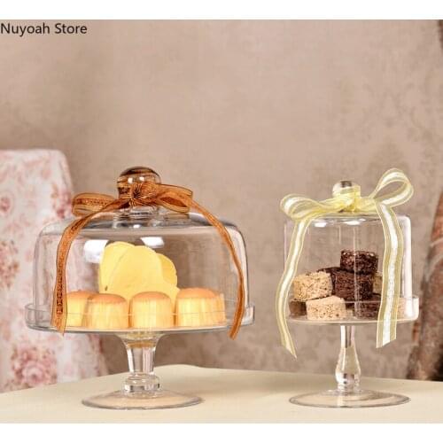 European-style Transparent Glass Cake Tray Household Tall Tray Glass Cover Cake Fruit Tray Wedding Home Dessert Table Decoration
