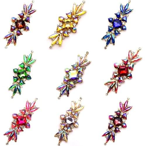 Colorful 10.3x4cm Sew On Rhinestones Applique Horse Eye Dragonfly Shape Medal Crystal Strass for Wedding Dress Decoration B1327