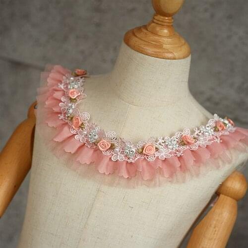 Net yarn pleated lace nail beads beaded pearl lace accessories DIY childrens clothing accessories