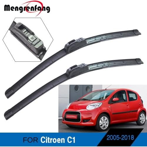 For Citroen C1 Car Soft Rubber Wiper Frameless Front Windscreen Wiper Blades J Hook & Pinch Tab Arms 2005-2018