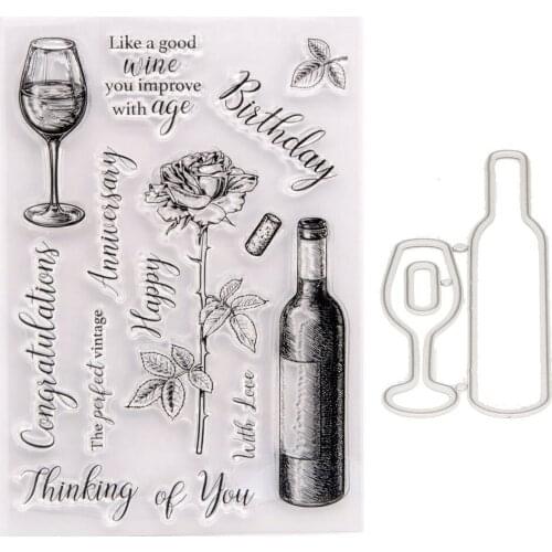 Silicone RUBBER Clear Stamps CUTTING DIES For Scrapbooking Wine glass LETTERS DIY PAPER Album Cards MAKING EMBOSSING FOLDER MOLD