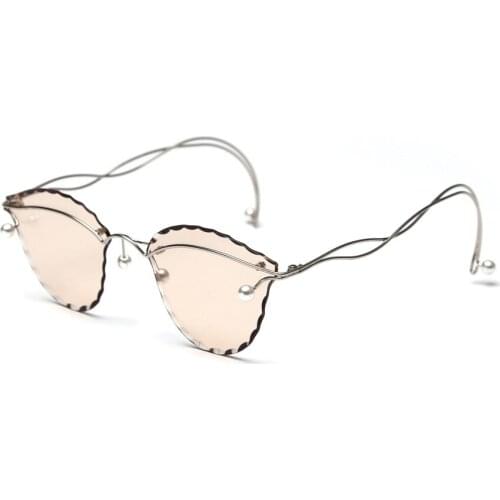 Oversized rimless Champagne sunglasses women fashion retro metal pearl vintage brand designer sun glasses men shades UV400 NX