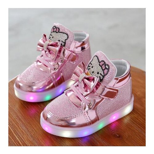 Brand New Children Shoes New Spring Autumn Kitty Rhinestone Led Shoes Girls Princess Cute Shoes With Light EU 21-30