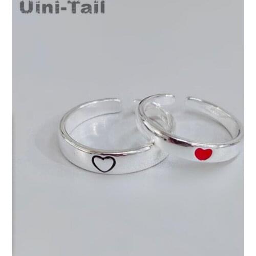 Uini-Tail hot sale new 925 sterling silver red heart-shaped opening couple ring fashion trend creative high quality jewelry