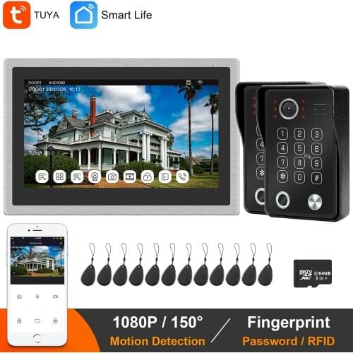 Tuya App WiFi Video Intercom For Home 10Inch Smart IP intercom System Touch Monitor With 1080P Door Phone Camera 64G Memory card