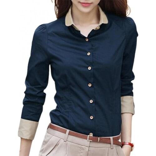 Women Shirt Office Lady Long Sleeve Turn Down Collar Waist Tight Shirt Buttons Blouse Top Womens Clothing 2021