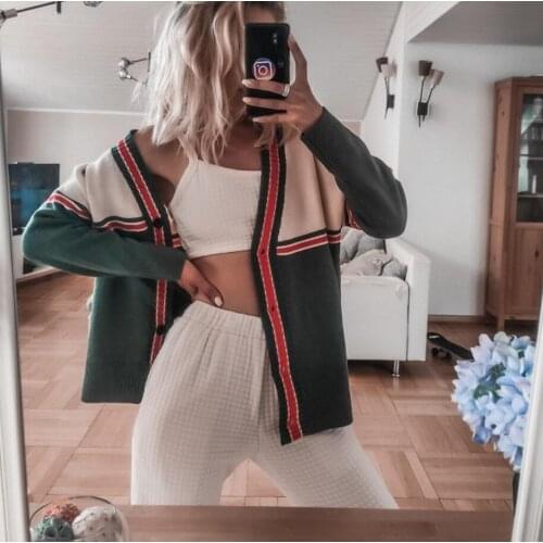 2021 New Spring Fall Oversized Sweater Loose V-neck Knitted Cardigan Jacket Casual Sweater Female Fashion Jacket Sweaters Coat