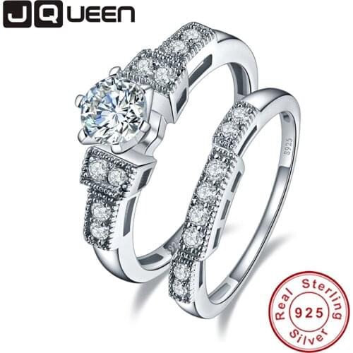 JQUEEN 100% 925 Sterling Silver Wedding Rings For Women Luxury 1.25 Carat 5*5mm cz Engagement sterling silver couple ring