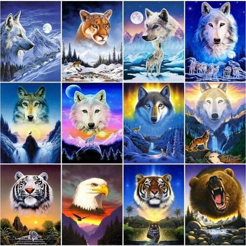 Animal Diamond Embroidery Wolf Tiger Full Drill Square 5D DIY Diamond Painting Mosaic Scenery Picture Home Decoration