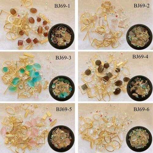 1Jar Nail Art Mix Decorations Stone with metal stud Mixed in Jar BJ69