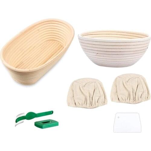6Pcs Banneton Proofing Bread Basket with Removable Liner and Scraper for Baker Baking Tools