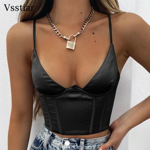 Vsstiar Satin Summer Wrap Crop Top Women Backless Clubwear Skinny Corset Fashion Bustier Strap Party Tube Tank Tops