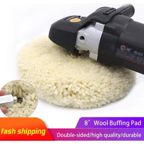 8" Car Polishing Pad Thick Double Sided Wool Buffing Pads with 5/8"-11 Thread Extender Bolt Adapter for Polishing & Cutting