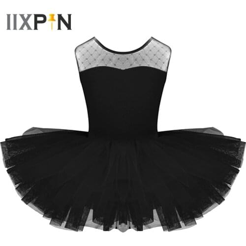 IIXPIN Kids Girls Ballet Dress Stretch Mesh Splice U-shaped Back Ballet Dance Gymnastics Leotard Tutu Dress For Girls Dancewear
