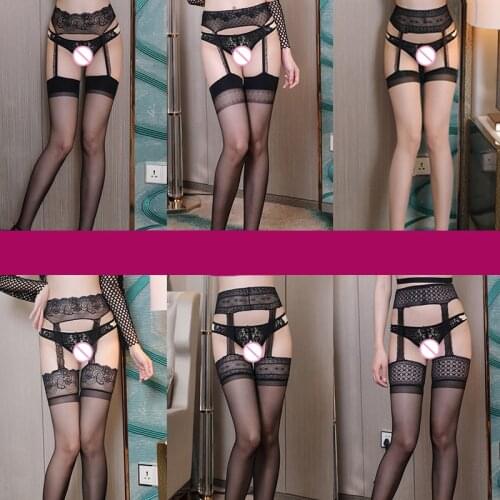 Bodysuit Women Sexy Lingerie porno erotic costume Garter Belt Fishnet Tight Stockings Transparent Thigh High Pantyhose underwear