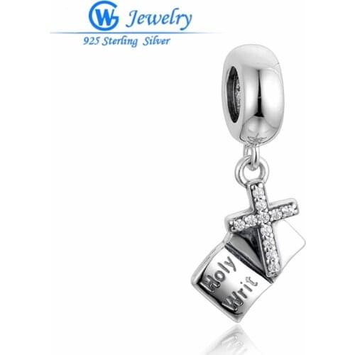 "Cross & Holly Bible "with Clear Stone Really 925 Sterling Silver Charm fits Bracelet&Necklace GW Fashion Jewelry S507H40