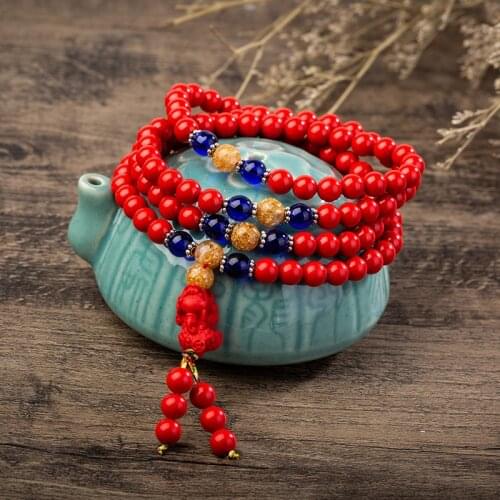 Natural Red Organic Cinnabar Beads Bracelet Original Design 108 Mala for Women Yoga Meditation Balancing Jewelry Gift Her