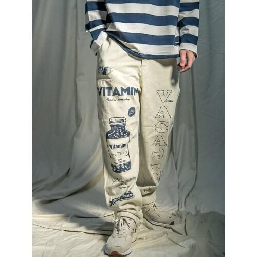 New Men Cartoon Printed Straight Harem Pants High Street Hip Hop Fashion Trousers Autumn Vintage Elastic Waist Couple Pants