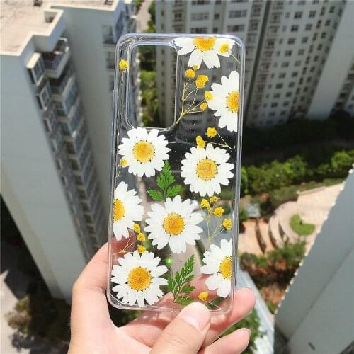 Pressed Dry Real Flower Case for Galaxy S20 + 10 Lite,Clear Soft TPU Girl Pure Daisy Back Cover for NOTE 20 Ultra A71 A51 A90 5G