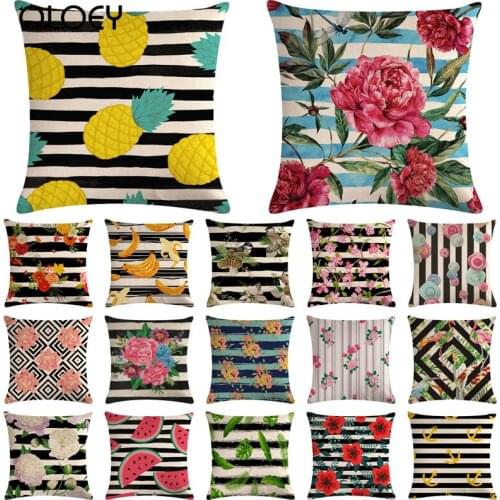 Flower Cushion Cover, Square Linen Cushion Cover, Bedroom Cushion Cover, Home Hotel Decoration Cushion Cover, Size 45cmx45cm