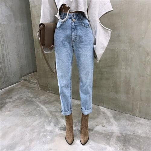 High Waisted Jeans Retro Straight Pants Ladies Loose Trousers Button Zipper Ladies Jeans for Women Spring 2021 Streetwear