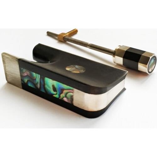 French Bass Ebony Bow Frog Nickel-Silver Mounted Parisan Eye Abalone Shell Slide EB041