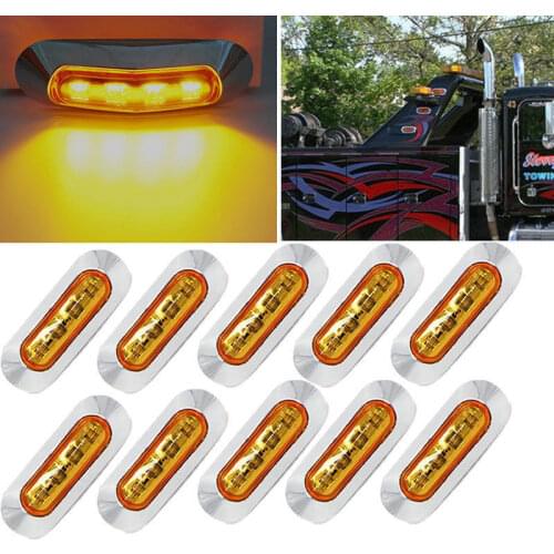 Fuleem 10PCS 4 LED Yellow Light Clearance Side Marker Truck Trailer Lamp Chrome Cover Bezel 12v 24v Waterproof